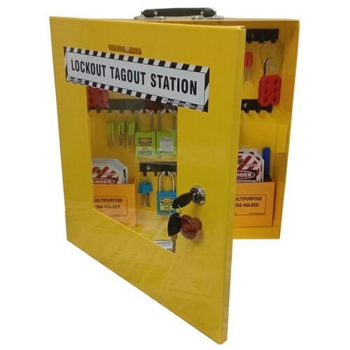 OSHA LOCKABLE LOCKOUT TAGOUT STATION WITH MATERIAL.